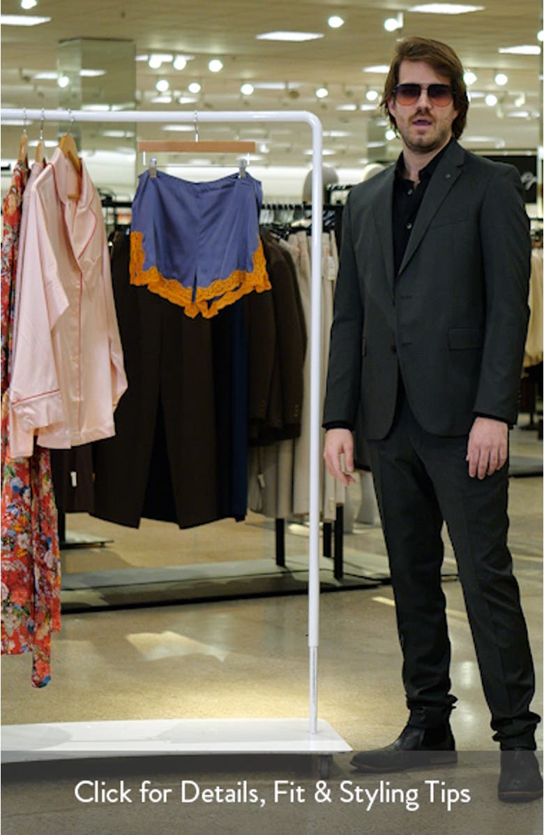 Contrast Lace Trim Stretch Silk Pajama Shorts, sales video thumbnail