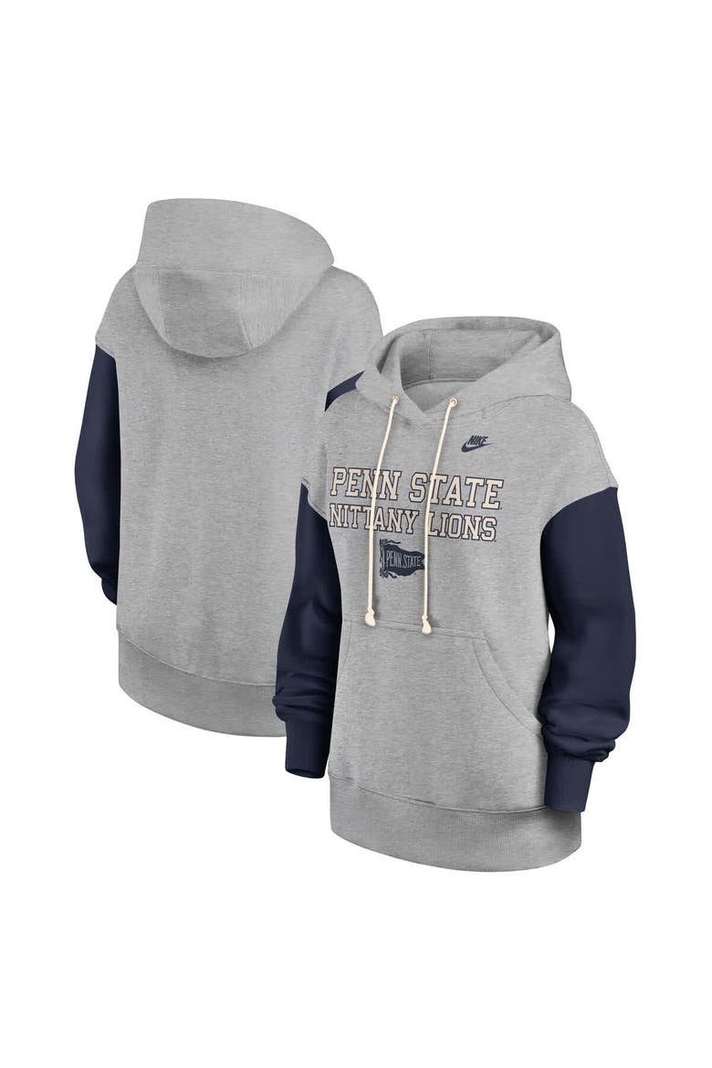 Women's Nike Heather Gray/Navy Penn State Nittany Lions Oversized Legacy Phoenix Pullover Hoodie, Main, color, Heather Gray