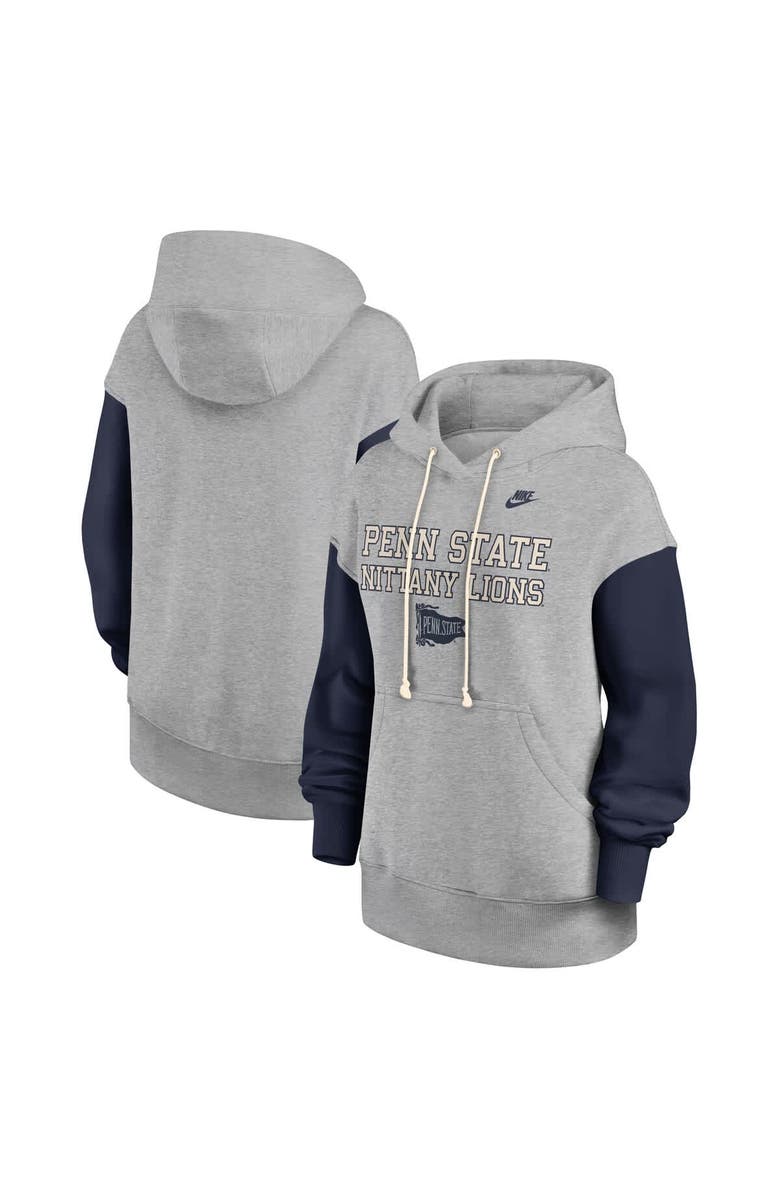 Nike Women's Nike Heather Gray/Navy Penn State Nittany Lions Oversized Legacy Phoenix Pullover Hoodie, Main, color, Heather Gray