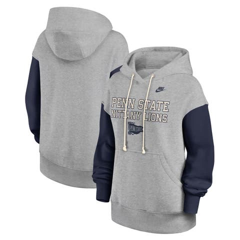 Women's Nike Heather Gray/Navy Penn State Nittany Lions Oversized Legacy Phoenix Pullover Hoodie