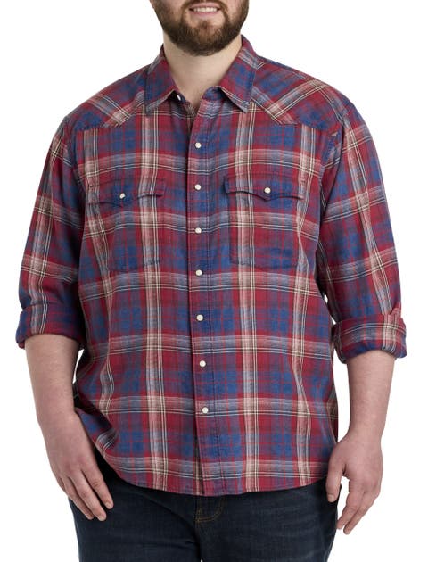 Big & Tall Indigo Plaid Western Sport Shirt
