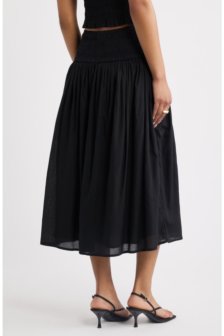 Smock Waist Midi Skirt, Alternate, color, BLACK