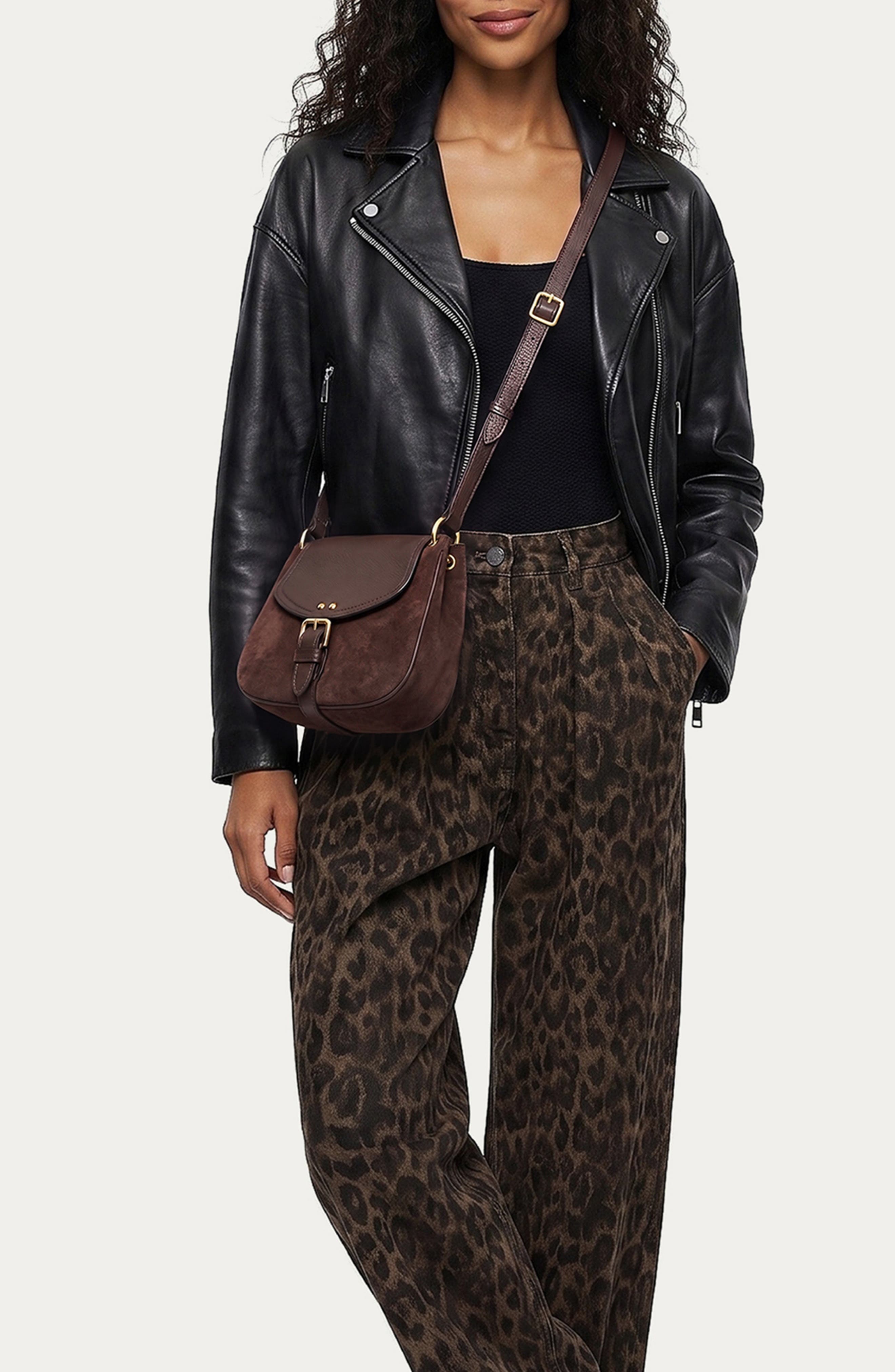 Dash Mini Leather Crossbody, Alternate, color, FUDGE SUEDE