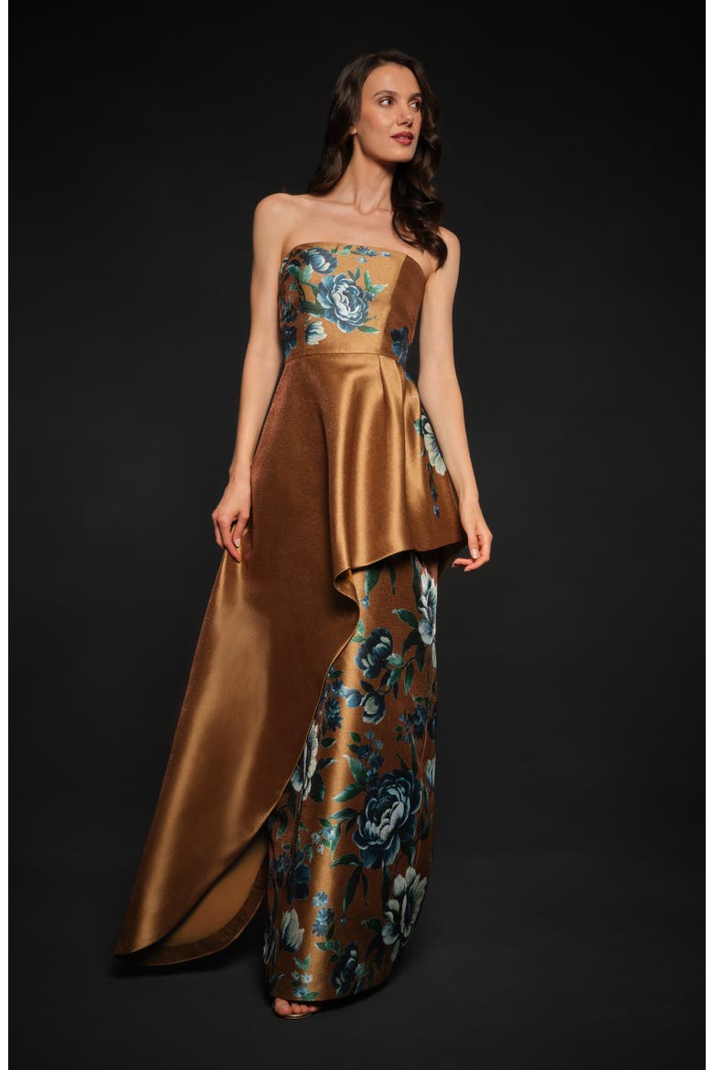 Marigold Strapless Evening Gown, Alternate, color, PECAN