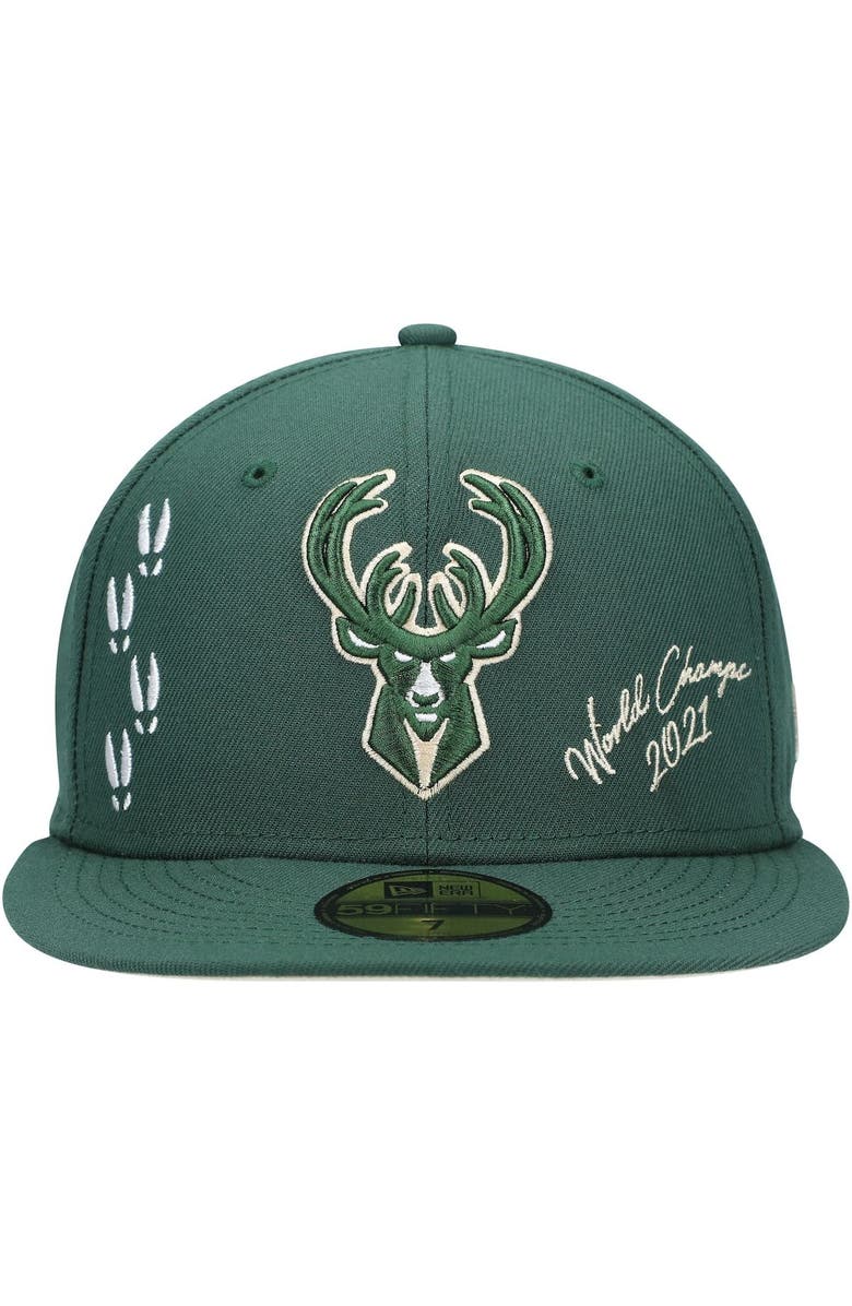 New Era Men's New Era Hunter Green Milwaukee Bucks 2021 NBA Finals Champions Icon 59FIFTY Fitted Hat, Alternate, color, 
