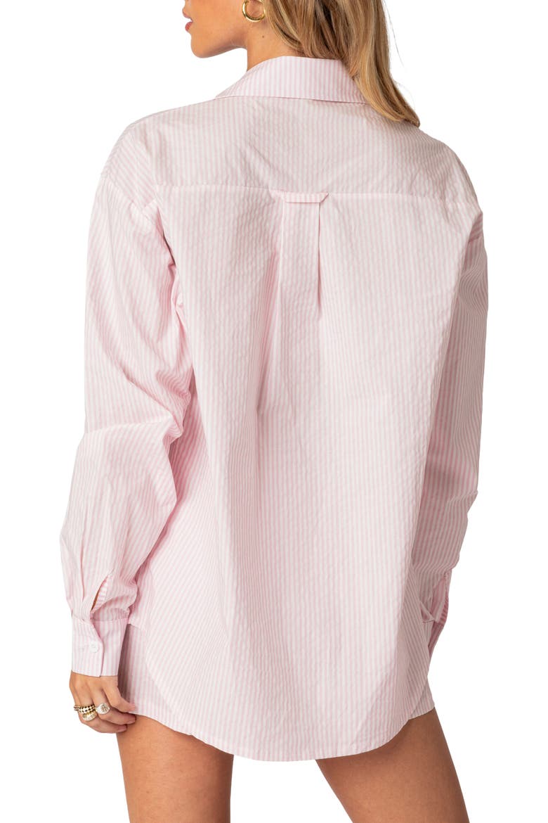 Pinstripe Oversize Button-Up Blouse, Alternate, color, PINK