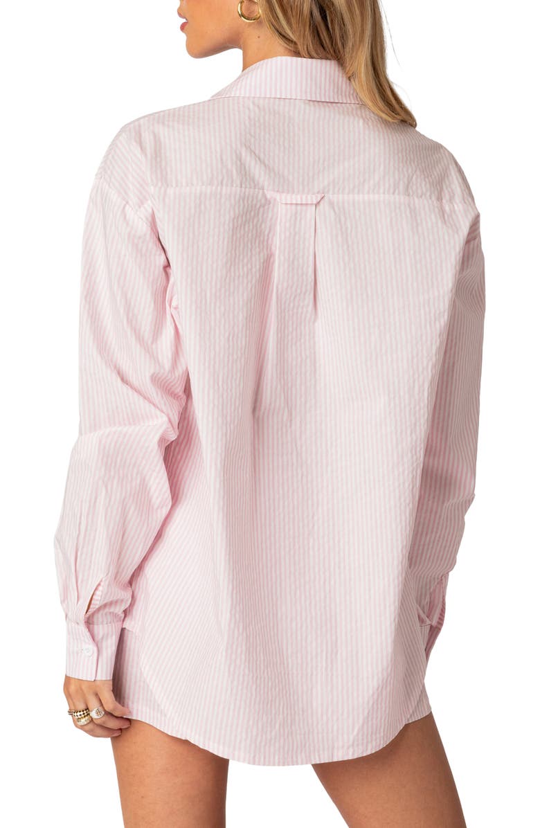 EDIKTED Pinstripe Oversize Button-Up Blouse, Alternate, color, Pink