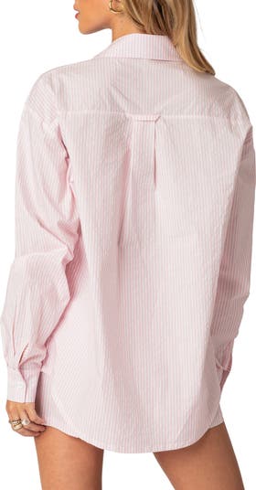 Pinstripe Oversize Button-Up Blouse