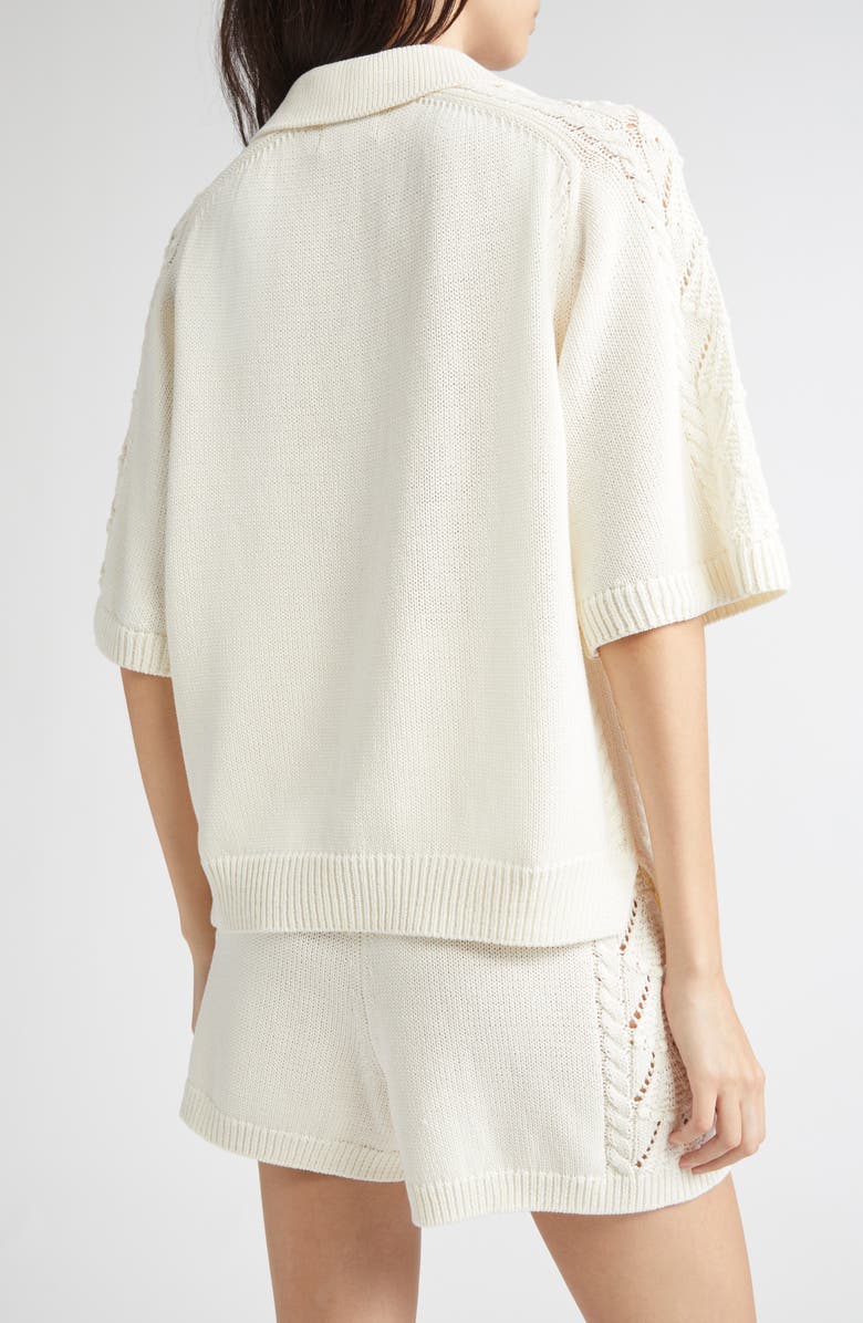 LOULOU DE SAISON Kina Johnny Collar Cotton Sweater, Alternate, color, Ivory