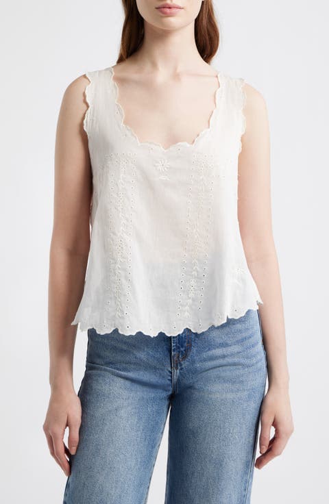 The Eyelet Embroidered Scallop Trim Cotton Tank