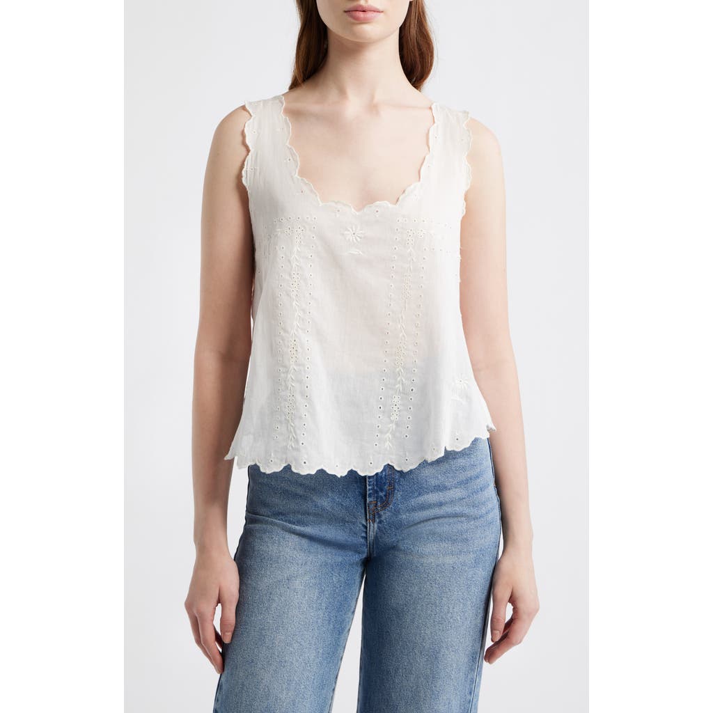 THE GREAT. The Eyelet Embroidered Scallop Trim Cotton Tank in White at Nordstrom, Size 1