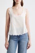 THE GREAT. The Eyelet Embroidered Scallop Trim Cotton Tank