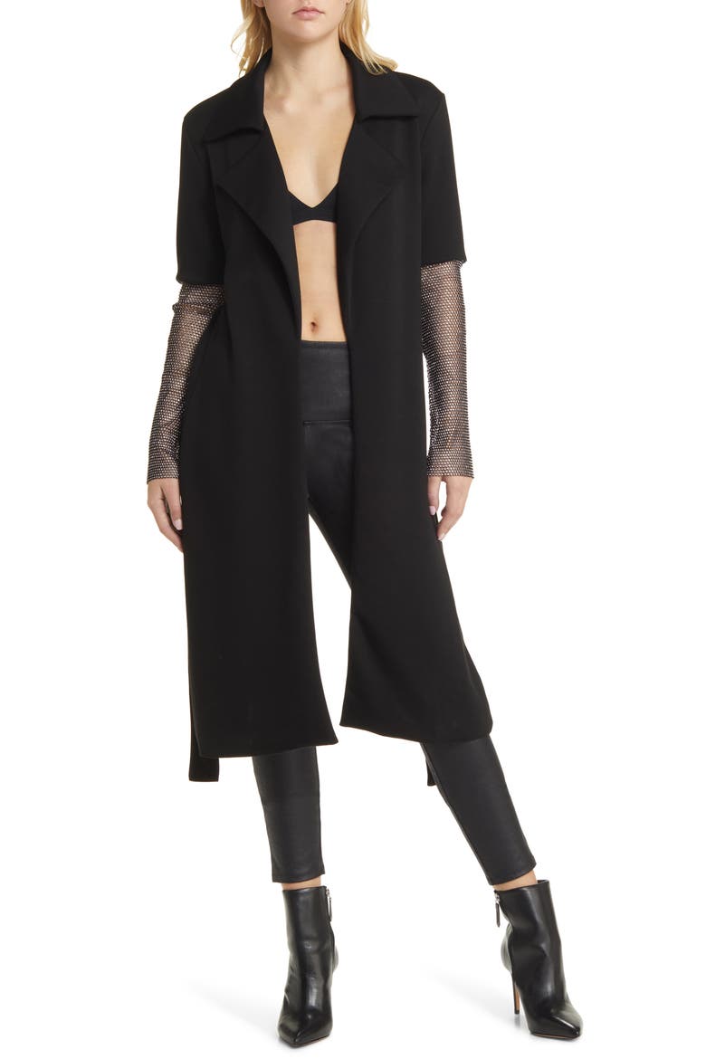 Rhinestone Tie Waist Long Sleeve Blazer Dress, Alternate, color, BLACK