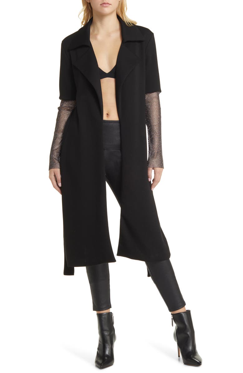 AZALEA WANG Rhinestone Tie Waist Long Sleeve Blazer Dress, Alternate, color, Black