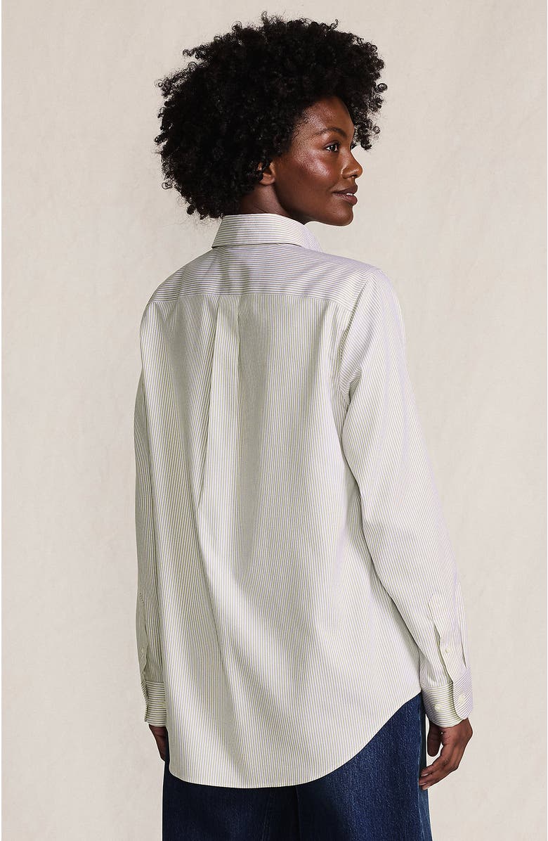 Lands' End No Iron Pinpoint Mens Fit Shirt, Alternate, color, Khaki Narrow Stripes