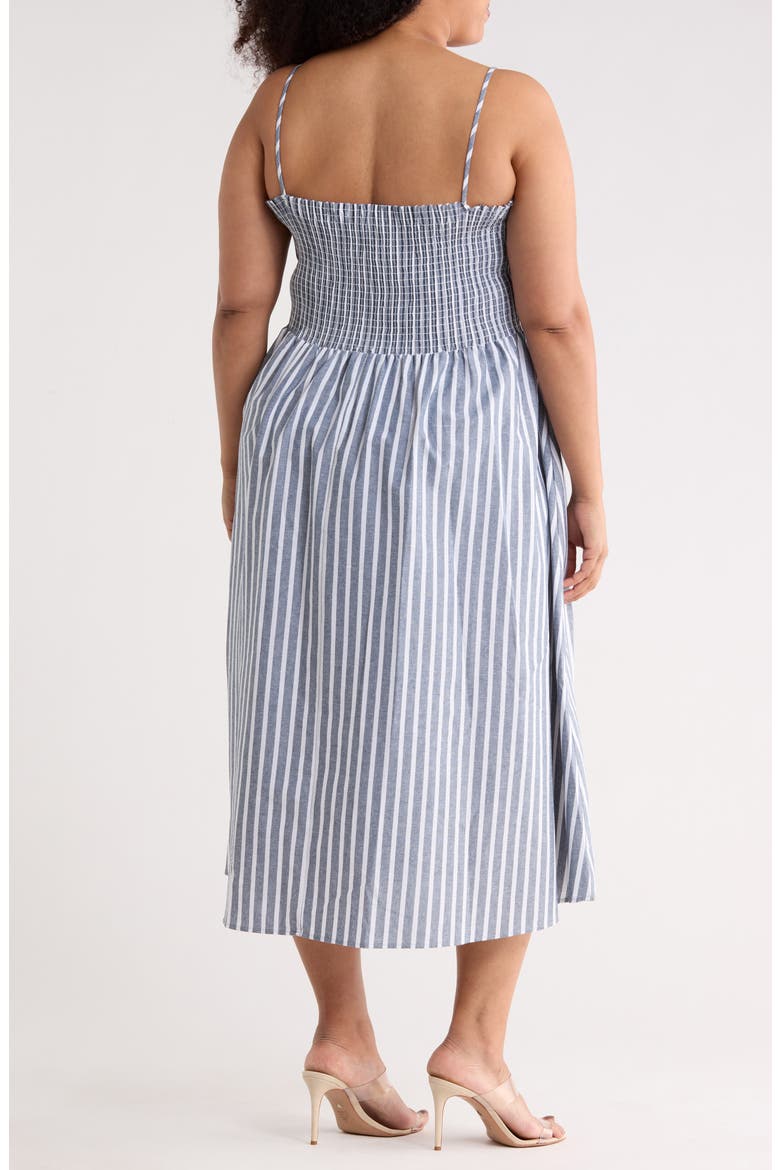 Stripe Fit & Flare Midi Dress, Alternate, color, DENIM