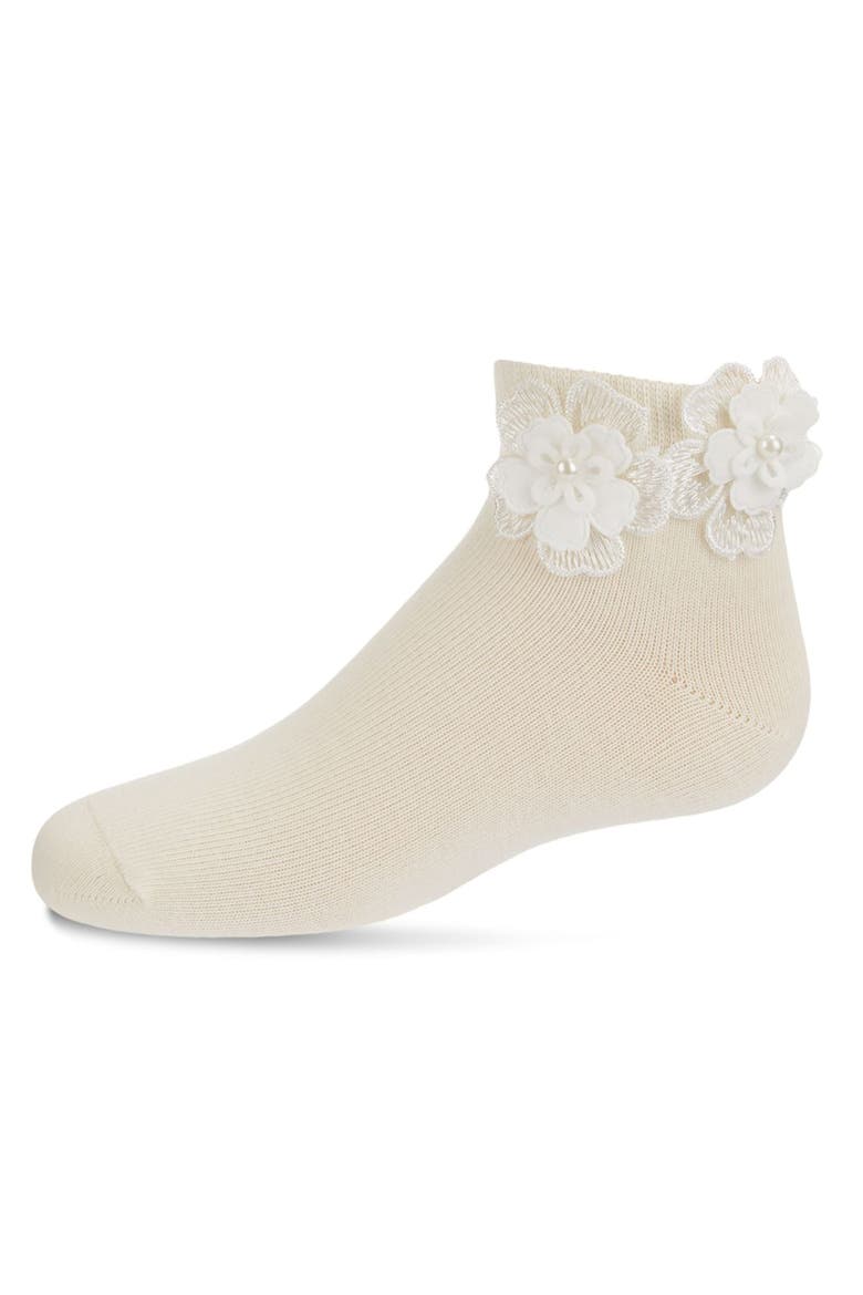 Dual Flower Anklet Sock, Main, color, Winter White