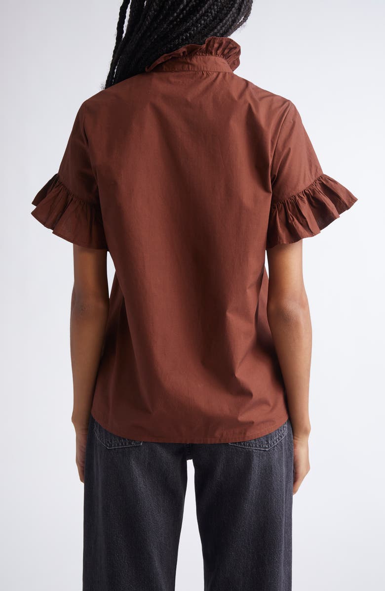 MILLE Vanessa Ruffle Detail Cotton Blouse, Alternate, color, Chocolate