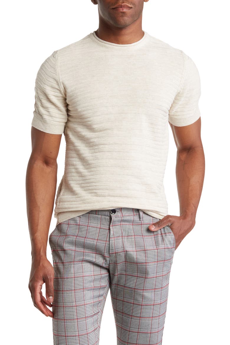 Textured Knit Crewneck T-Shirt, Main, color, TAN