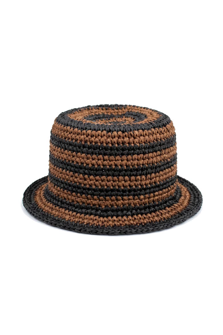 Brigitte Handwoven Raffia Sun Hat in Brown and Black, Main, color, Brown