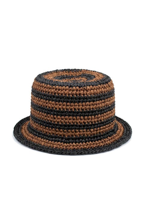 Brigitte Handwoven Raffia Sun Hat in Brown and Black