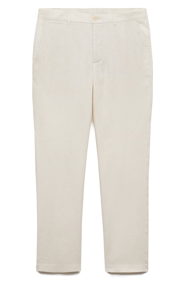MANGO Slim Fit Linen Pants, Alternate, color, Off White