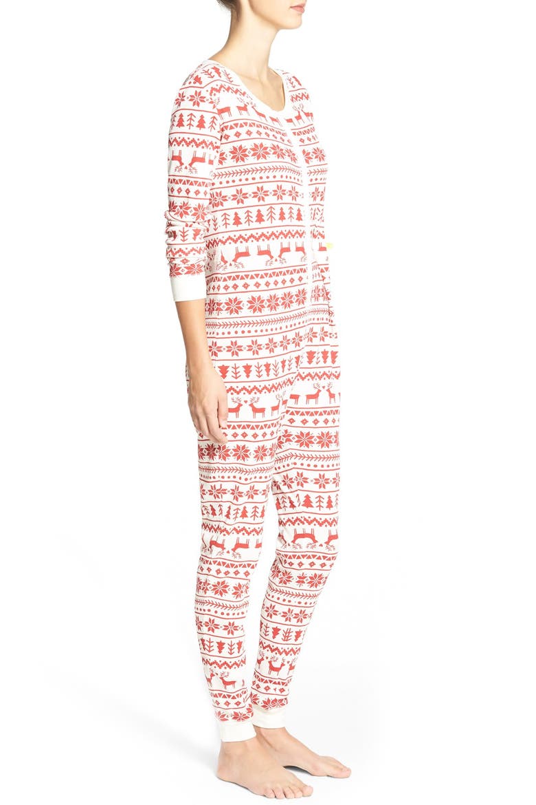 Holiday Thermal One-Piece Pajamas, Alternate, color, RED BEAUTY FAIRISLE SKETCH