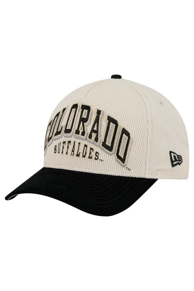 Men's New Era Black/Cream Colorado Buffaloes Arch Two-Tone Corduroy 9FORTY A-Frame Adjustable Hat, Main, color, Black