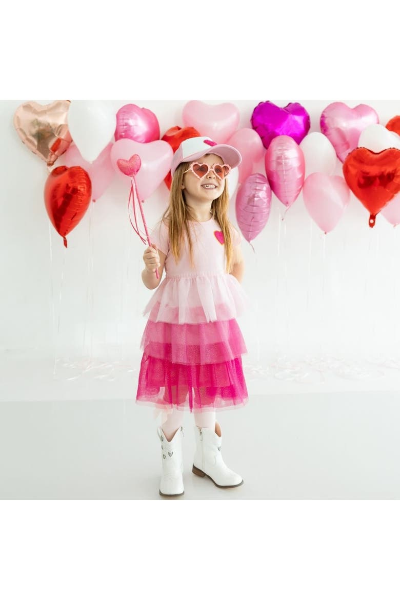 Pink Petal Valentine's Day Short Sleeve Tutu Dress, Alternate, color, Pink
