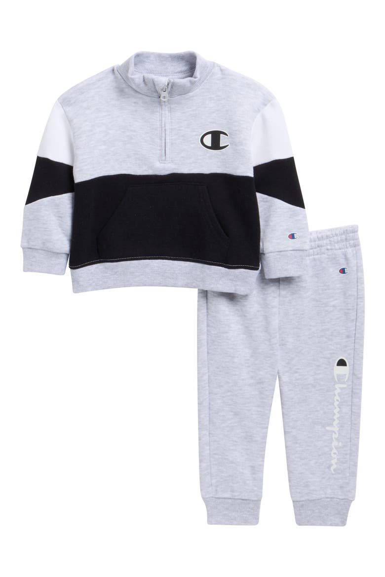 Pieced Quarter Zip Pullover & Joggers Set, Main, color, GRAY HEATHER