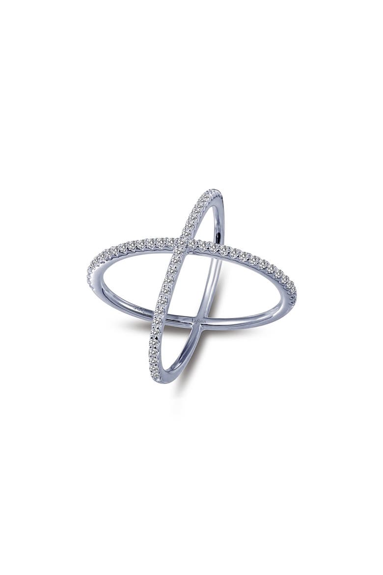 Simulated Diamond Crossover Band Ring, Main, color, WHITE