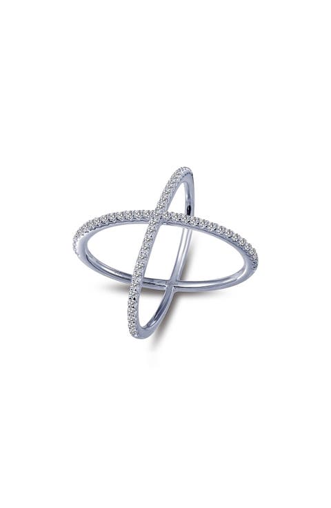 Simulated Diamond Crossover Band Ring