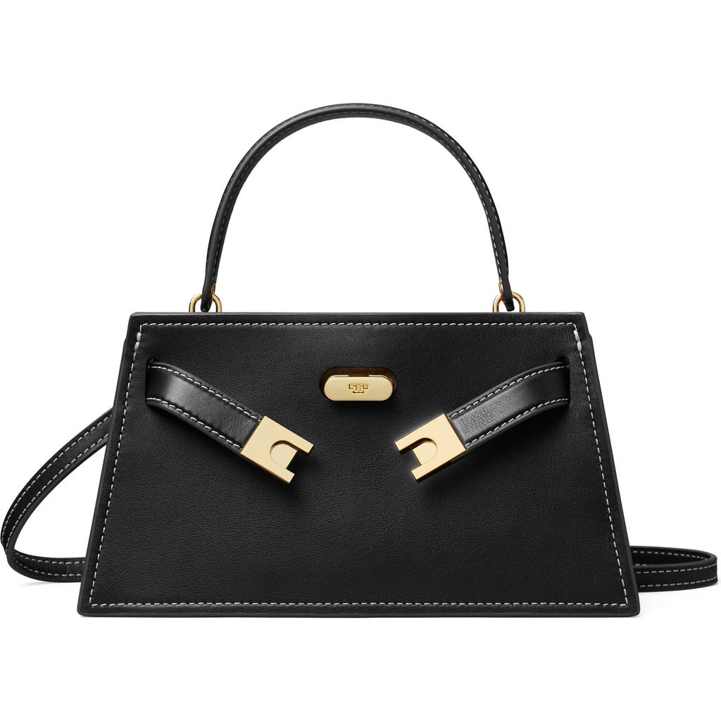 Tory Burch Petite Lee Radziwill Leather Top Handle Bag In Black