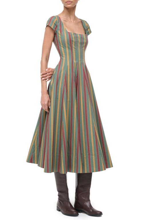 Staud Wells Striped Stretch-cotton Square-neck Midi Dress In Multi