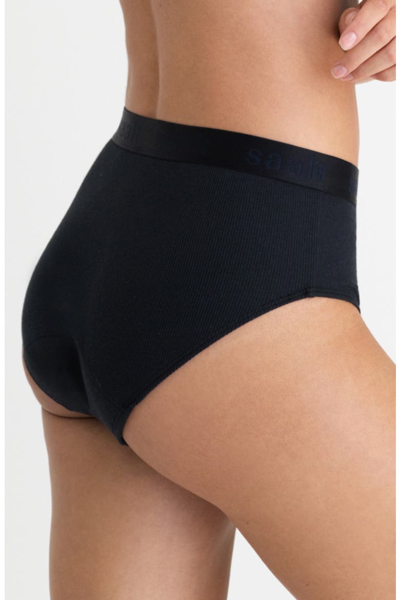 Period & Leakproof High Rise Stretch Cotton & Modal Rib Briefs, Alternate, color, VOLCANIC BLACK