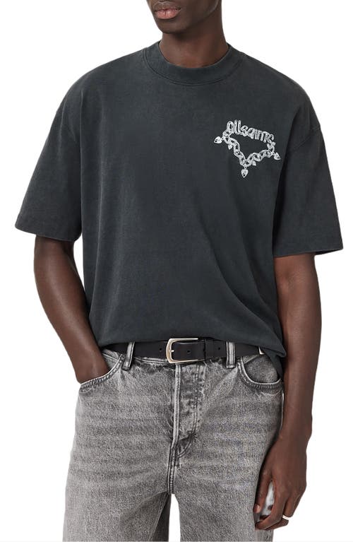 Allsaints Mens Washed Black Oversized Graphic-print Cotton T-shirt Xl In Black