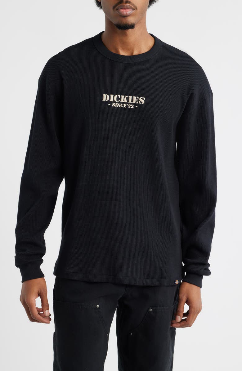 Dickies Embroidered Logo Long Sleeve Cotton Waffle T-Shirt, Main, color, Black