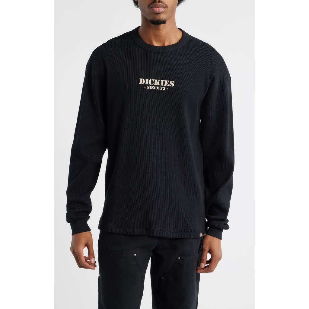 Dickies Embroidered Logo Long Sleeve Cotton Waffle T-shirt In Black