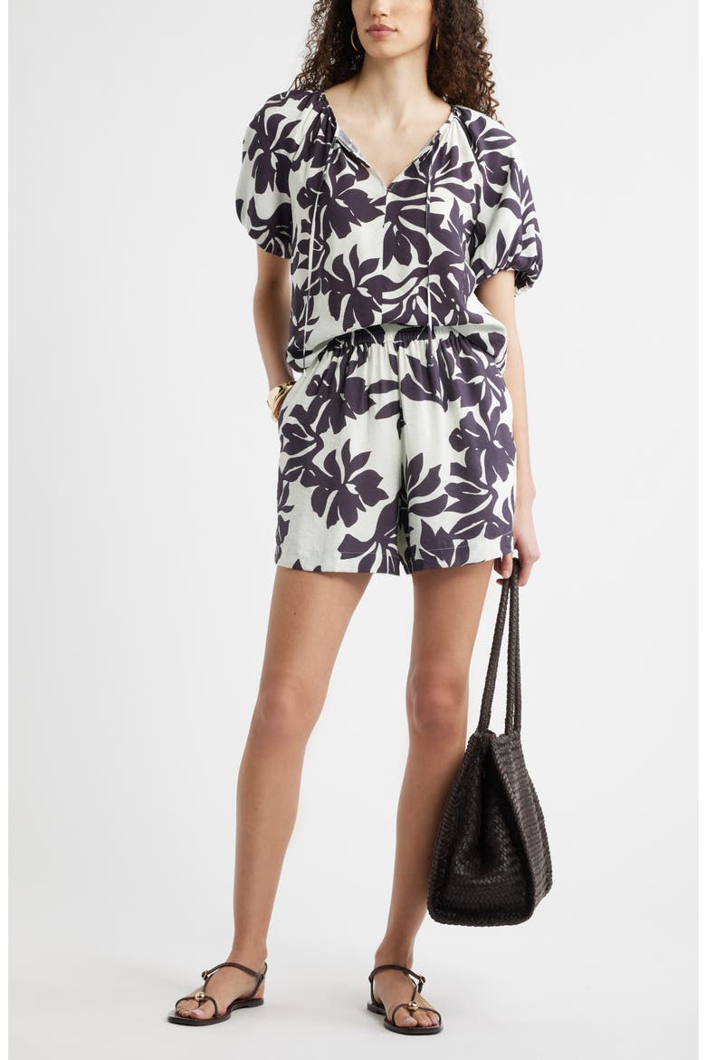 Floral Print High Waist Shorts, Alternate, color, IVORY- BURGUNDY SPACIAL BLOOM