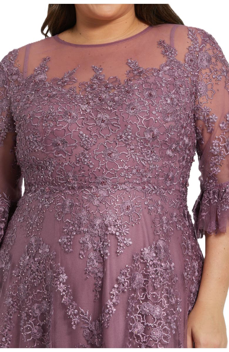 Mac Duggal High Neck Flutter Sleeve Embroidered A Line Gown, Alternate, color, Vintage Lilac