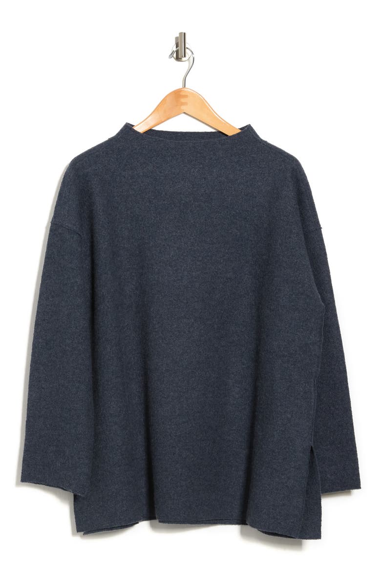 Funnel Neck Boxy Boiled Wool Sweater, Alternate, color, OCEAN