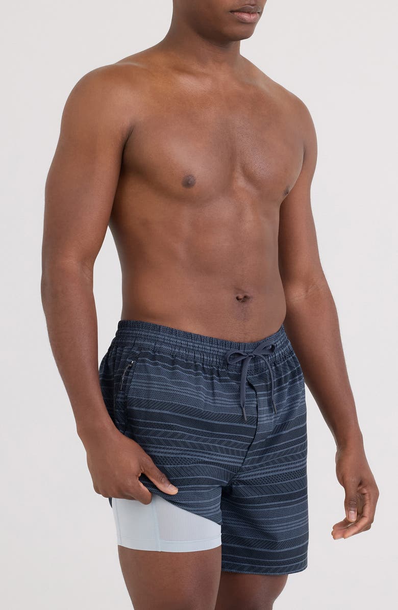 SAXX Sea to Shore 2N1 6-Inch Volley Swim Trunks, Alternate, color, Agitated Stripe-Indigo