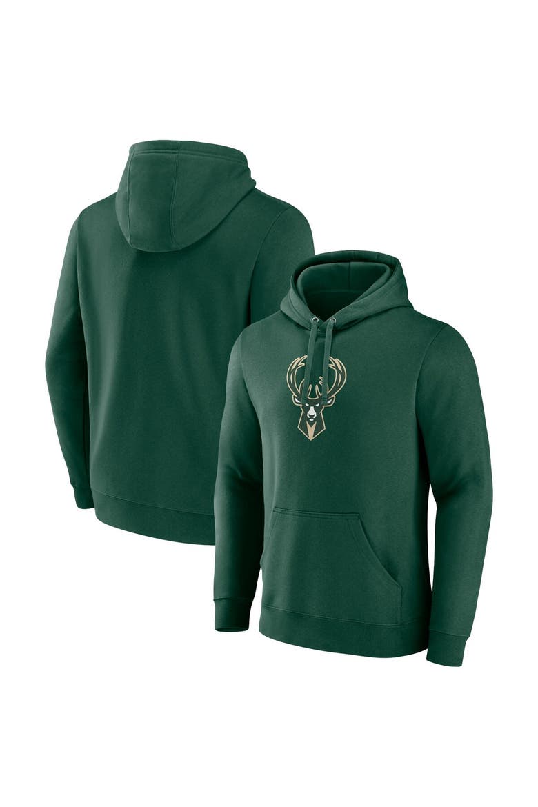 Men's Fanatics Branded  Hunter Green Milwaukee Bucks Primary Logo Pullover Hoodie, Main, color, Hunter Green