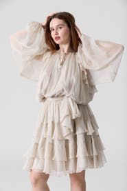 Le Fafo Silk Chiffon Tie Belt Short Dress