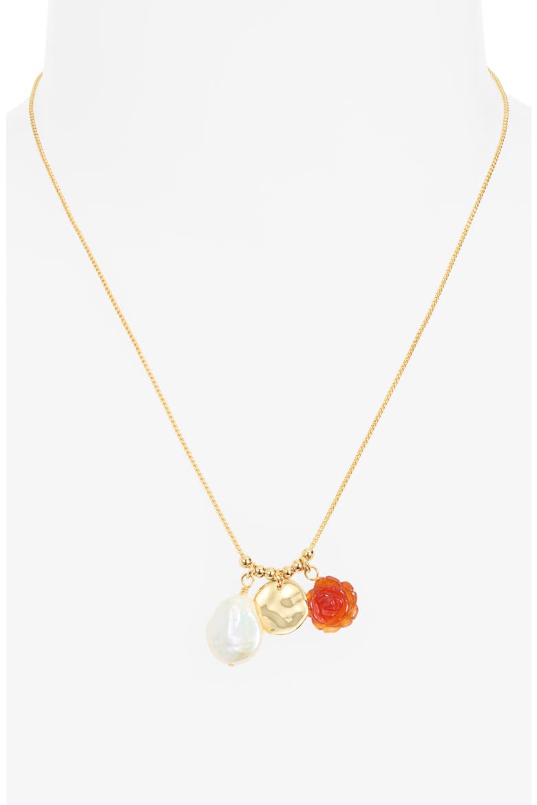 Floral Agate & Freshwater Pearl Pendant Necklace, Alternate, color, AMBER- WHITE- 14K GOLD PLATED