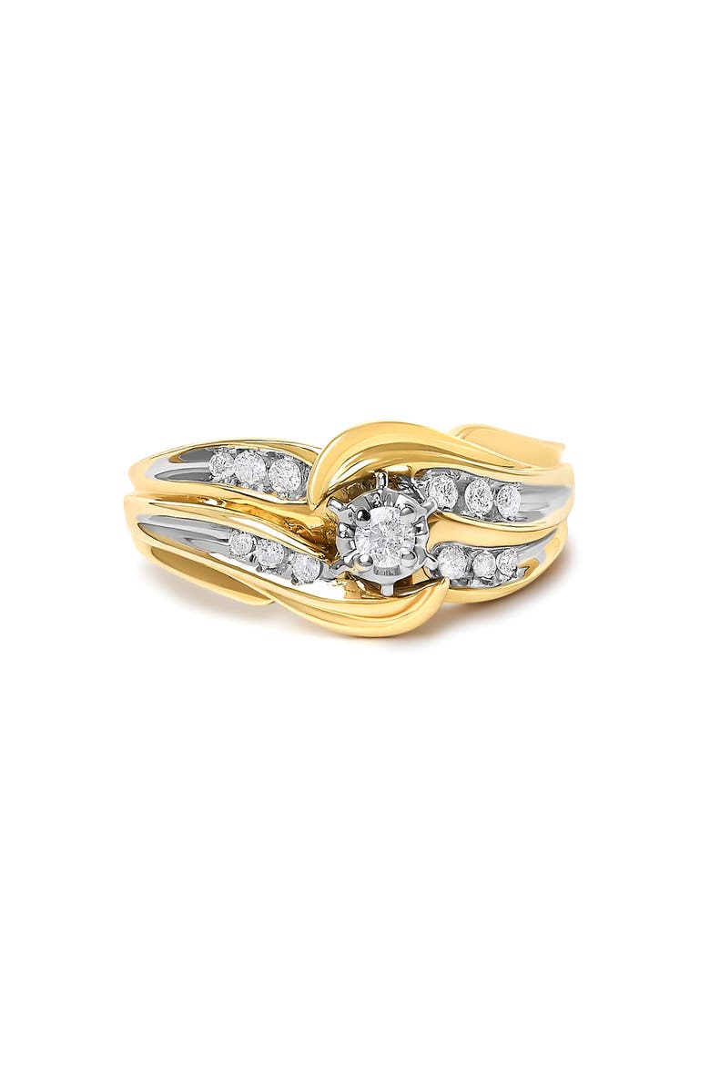 14K Yellow Gold 1/4 Cttw Round Diamond Wave Motif Bypass Ring, Main, color, Yellow Gold