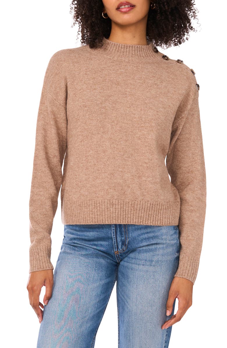 1.STATE Mock Neck Shoulder Button Sweater, Main, color, Taupe