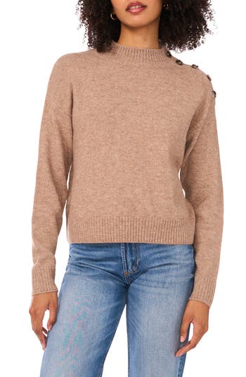 1.state Mock Neck Shoulder Button Sweater In Brown