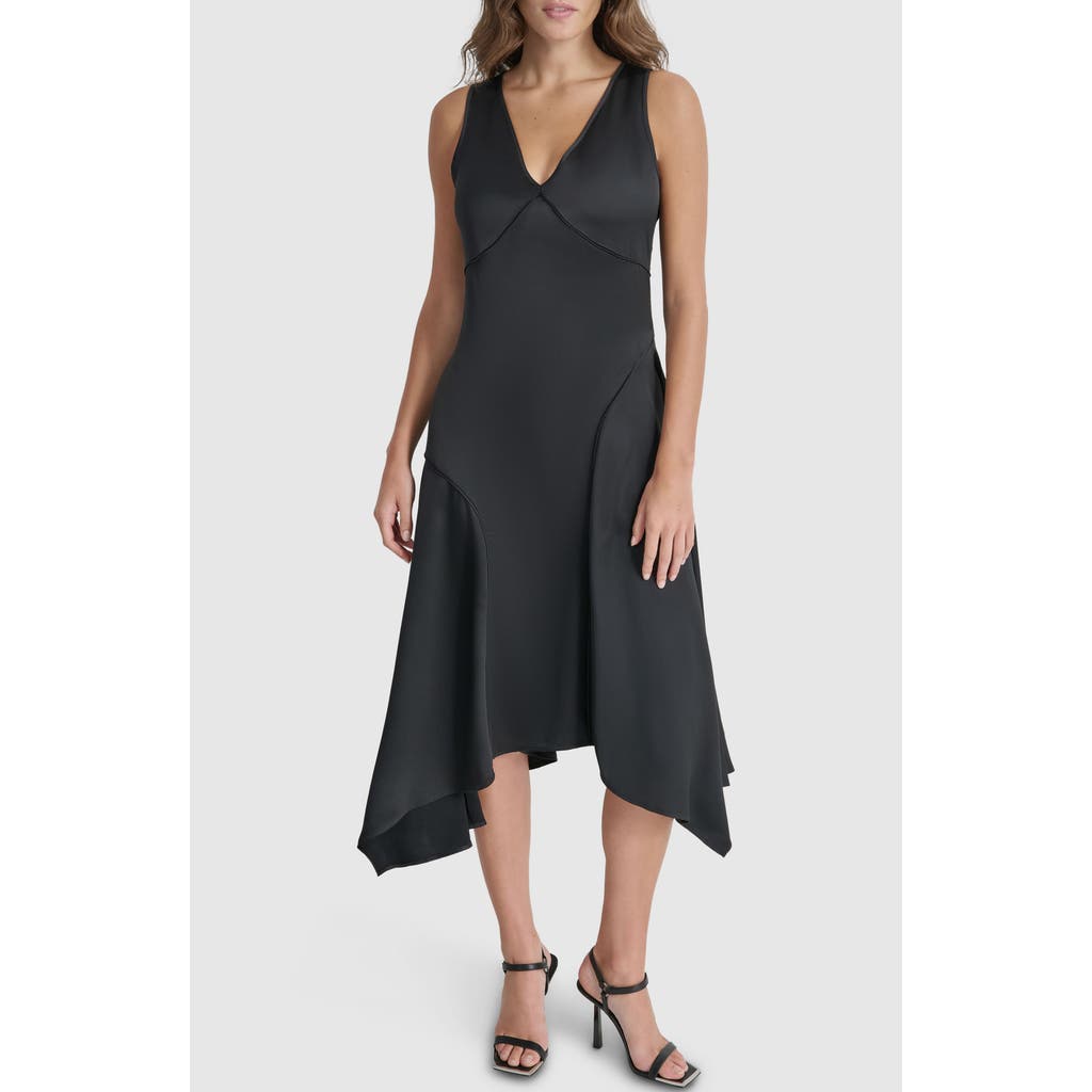 DKNY Exposed Seam Supple Satin Dress in Black