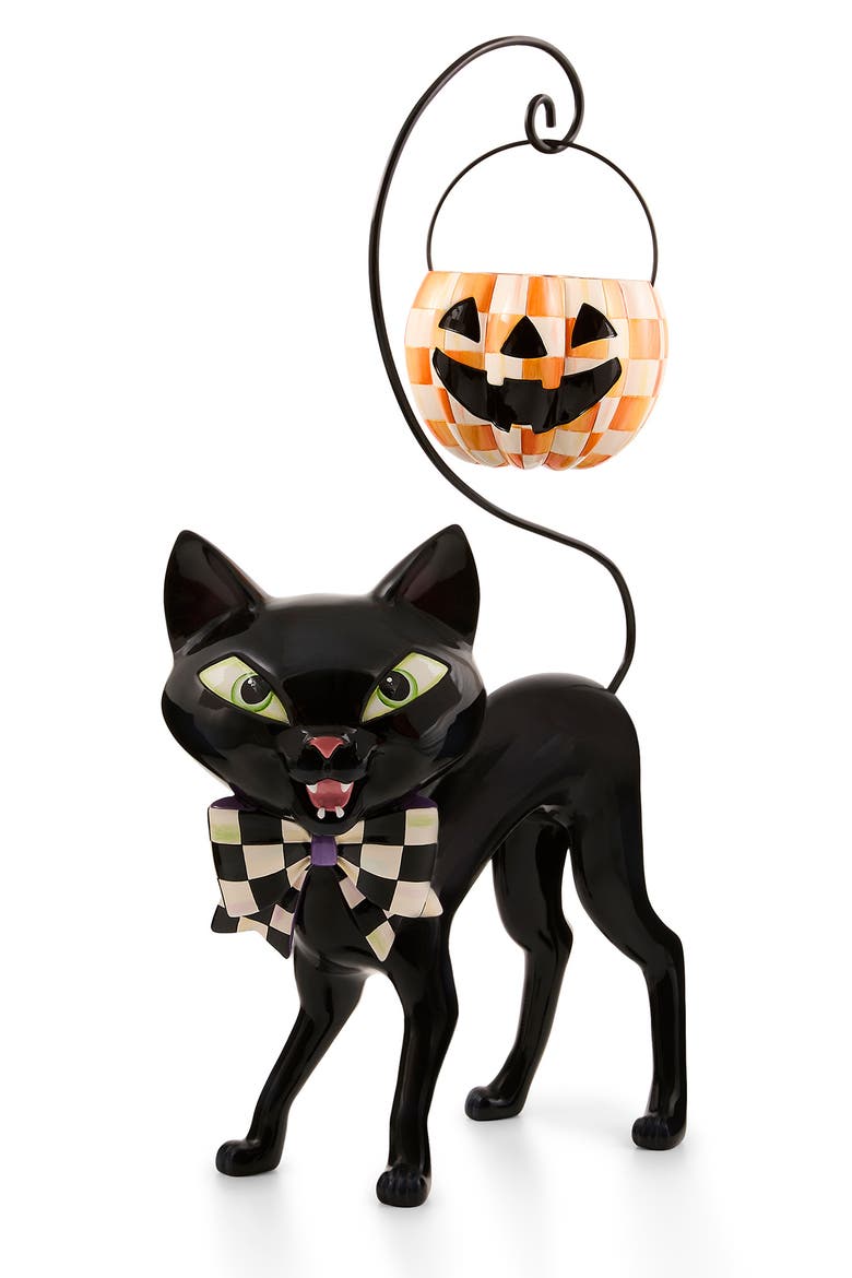 Courtly Cat with Pumpkin Bucket Halloween Decoration, Main, color, BLACK